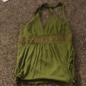 Olive Green Halter Camisole with Gold Detailing